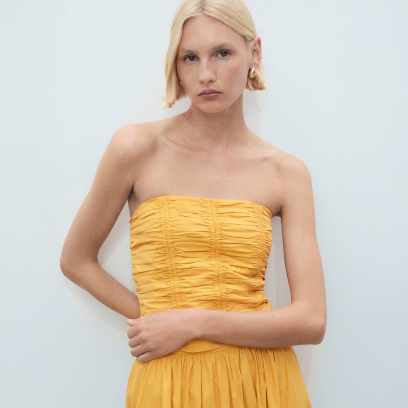 MANGO - Top Fruncido Palabra De Honor Mujer Mango
