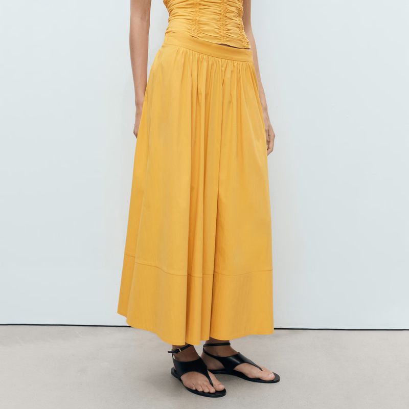 MANGO - Falda Larga Fruncida Mujer Mango
