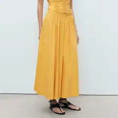MANGO - Falda Larga Fruncida Mujer