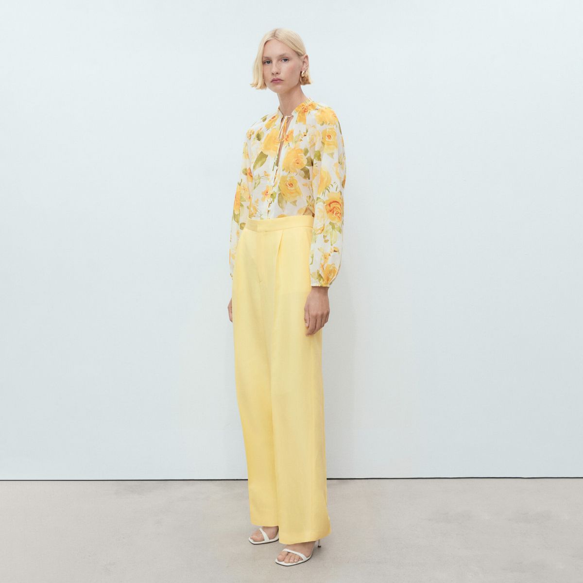 MANGO - Pantalón Mezcla Lino Pinzas Mujer Mango