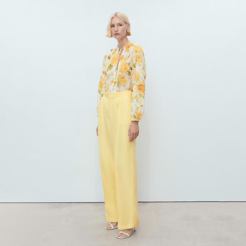 MANGO - Pantalón Mezcla Lino Pinzas Mujer Mango