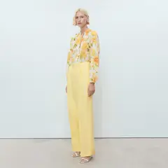 MANGO - Pantalón Mezcla Lino Pinzas Mujer