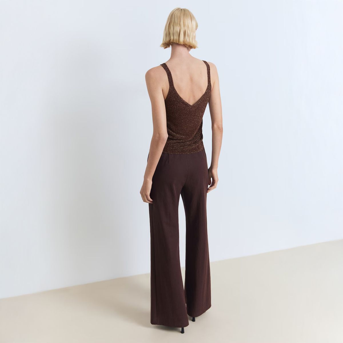 MANGO - Polera Punto Lúrex Cuello Pico Mujer Mango