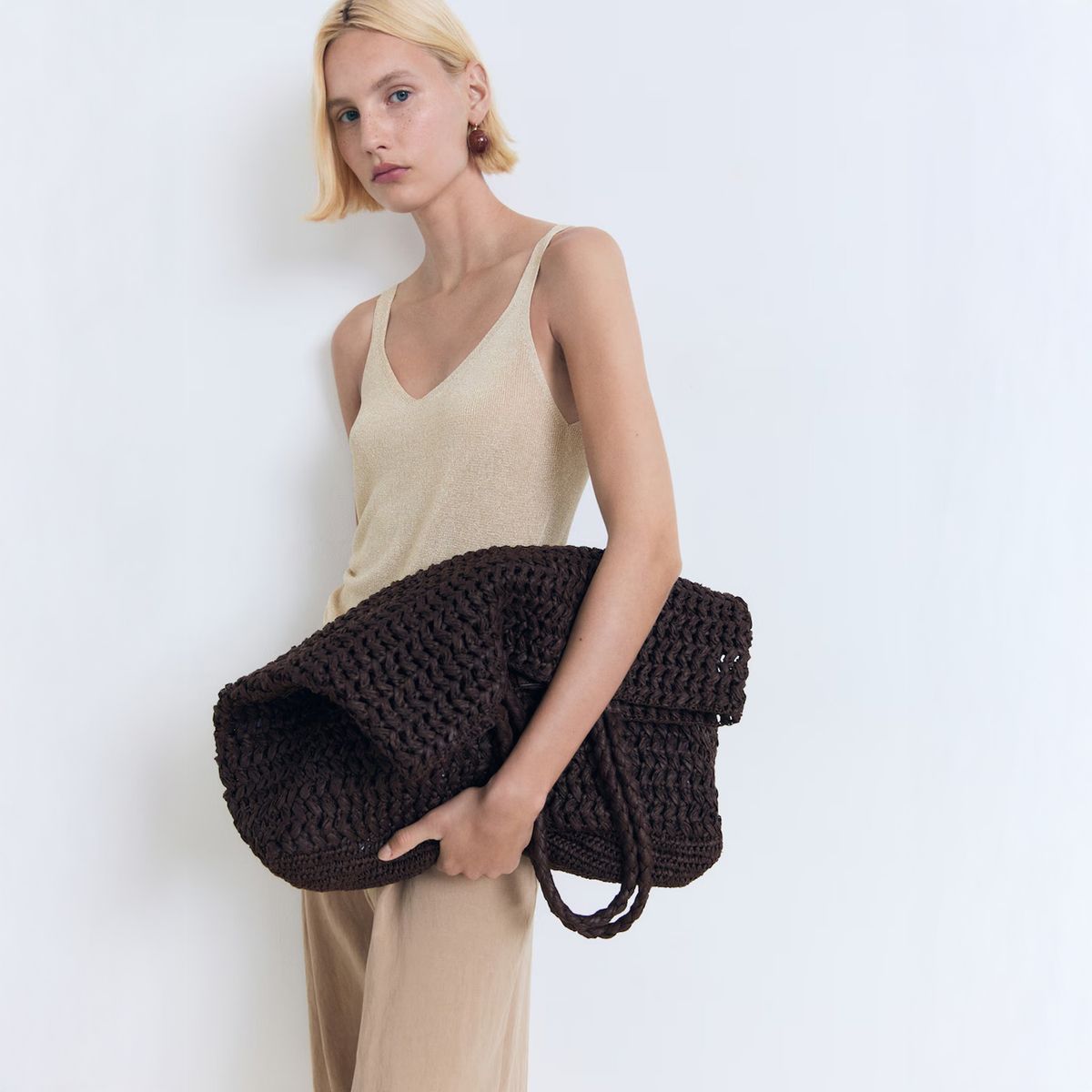 MANGO - Polera Punto Lúrex Cuello Pico Mujer Mango