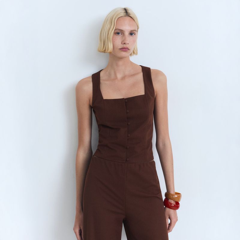 MANGO - Top Algodón Botones Mujer Mango