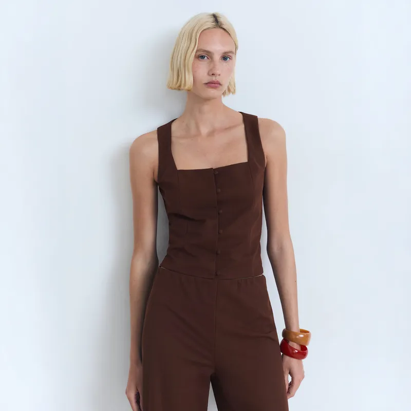 MANGO - Top Algodón Botones Mujer Mango