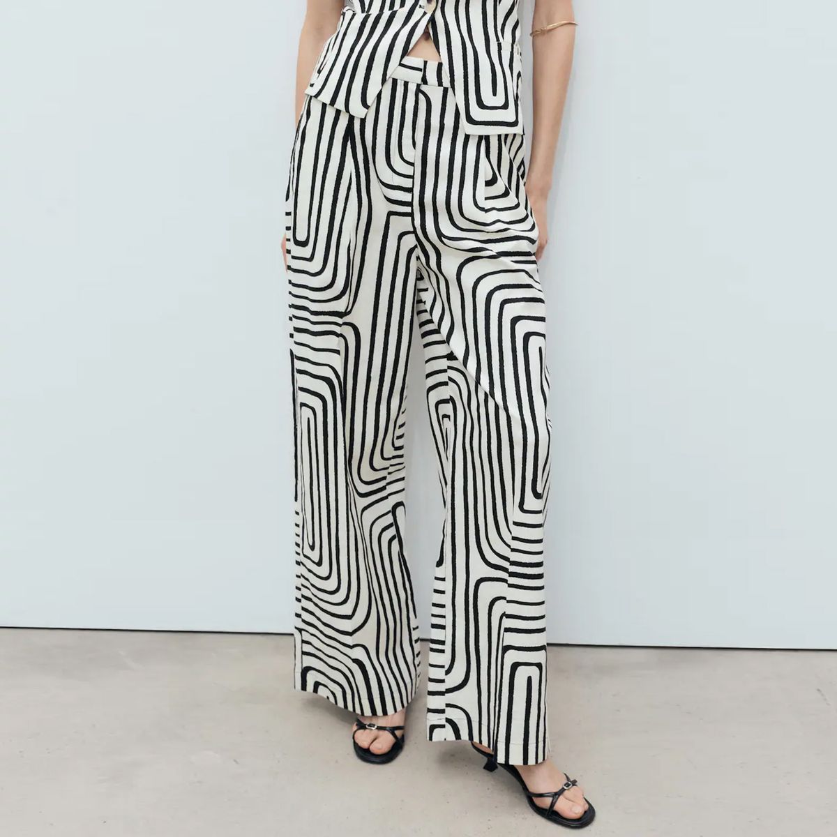 MANGO - Pantalón Lino Estampado Geométrico Mujer Mango