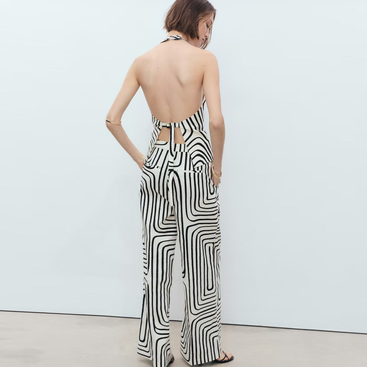 MANGO - Pantalón Lino Estampado Geométrico Mujer Mango