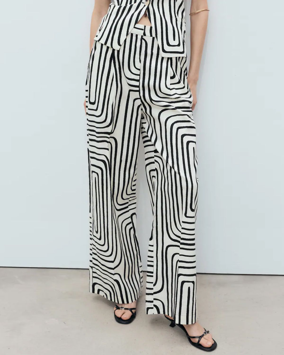 MANGO Pantalón Lino Estampado Geométrico Mujer Mango - Main Image