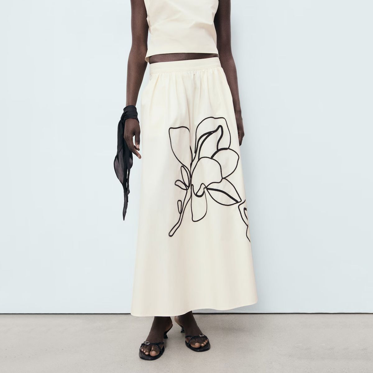 MANGO - Falda Algodón Bordada Mujer Mango