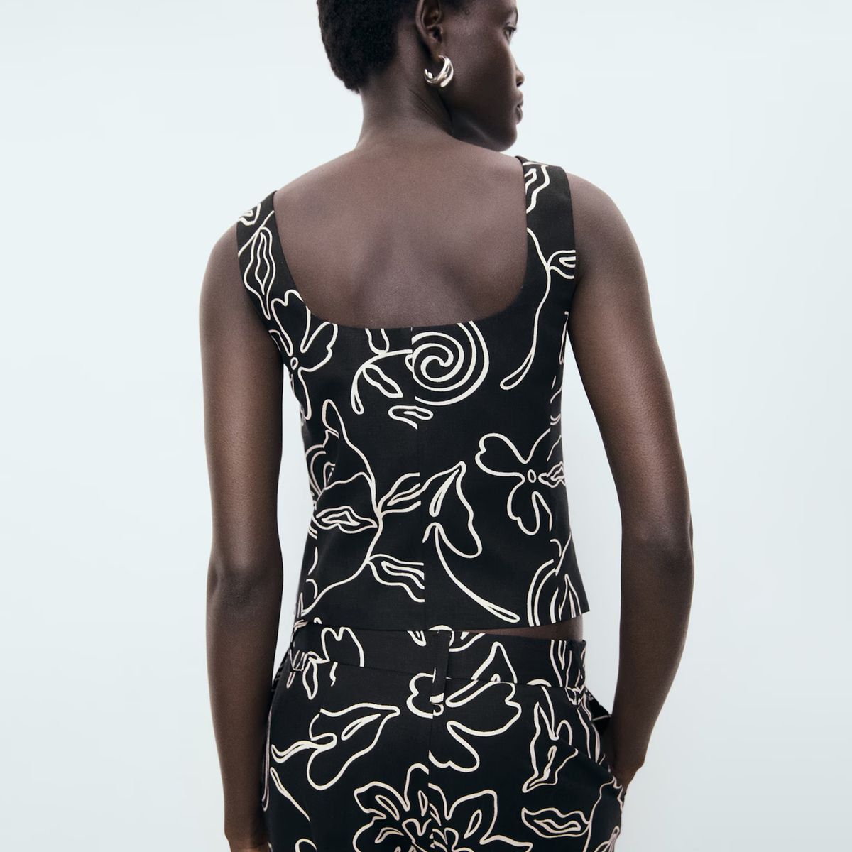 MANGO - Vest Traje Lino Estampado Floral Mujer Mango