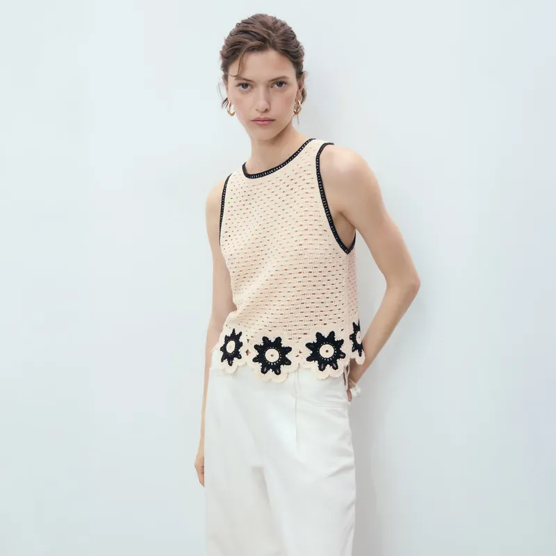 MANGO - Top Crochet Terminaciones Florales Mujer Mango