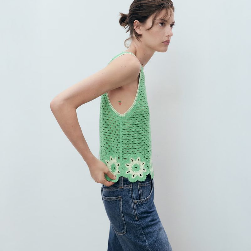 MANGO - Top Crochet Terminaciones Florales Mujer Mango