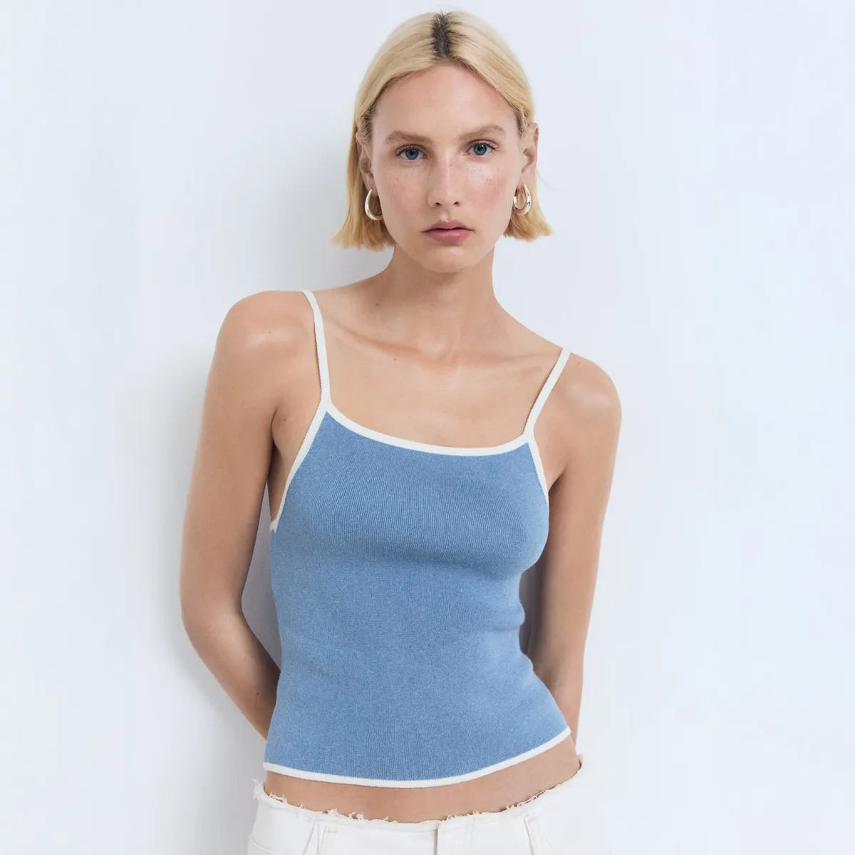 MANGO - Top Punto Terminaciones En Contraste Mujer Mango