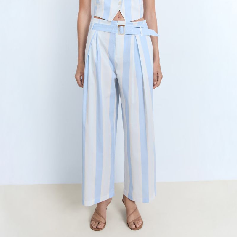 MANGO - Pantalón Culotte Rayas Cinturón Mujer Mango