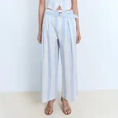 MANGO - Pantalón Culotte Rayas Cinturón Mujer