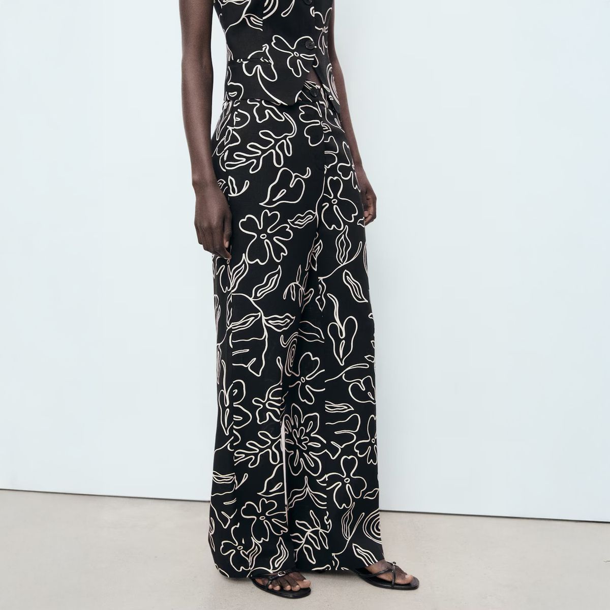 MANGO - Pantalón Mezcla Lino Estampado Floral Mujer Mango