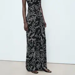 MANGO - Pantalón Mezcla Lino Estampado Floral Mujer