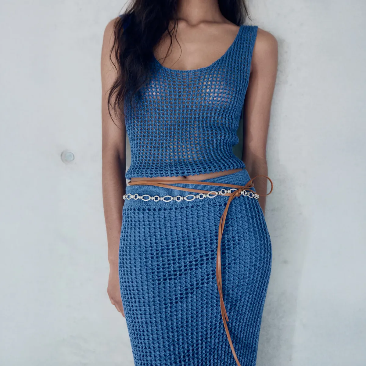 MANGO - Falda Larga Crochet Mujer Mango