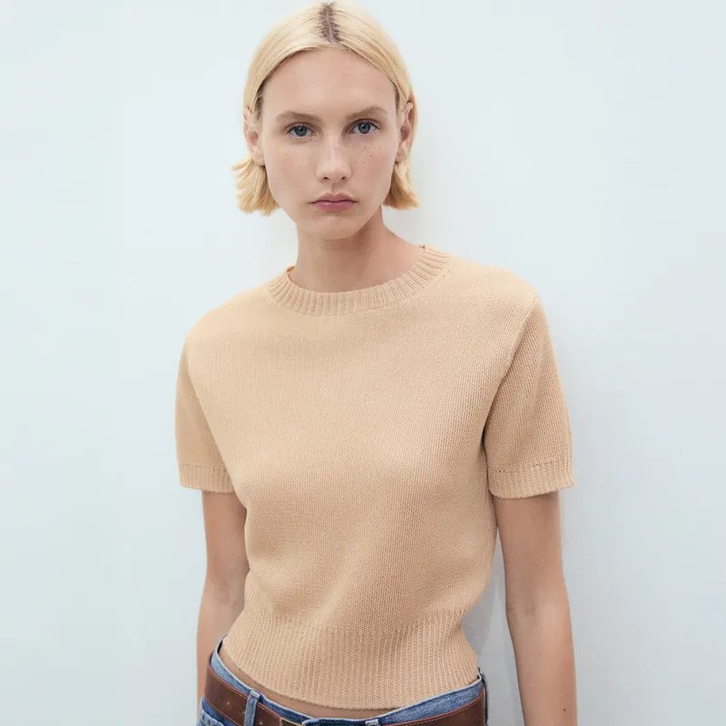 MANGO - Sweater Crop Manga Corta Mujer Mango