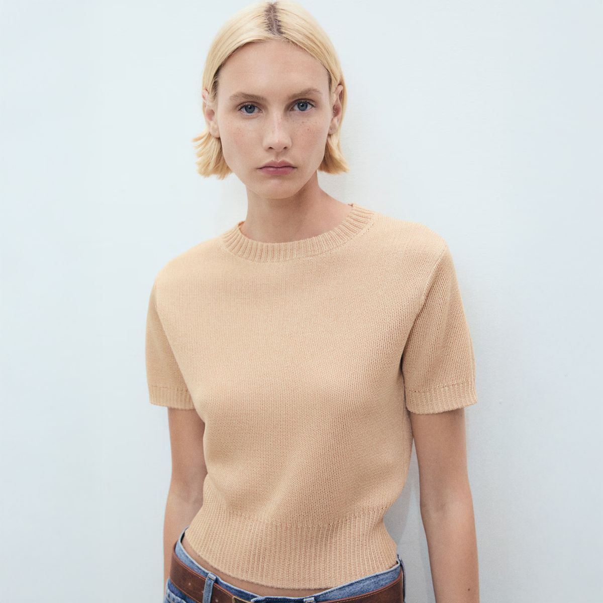 MANGO - Sweater Crop Manga Corta Mujer Mango