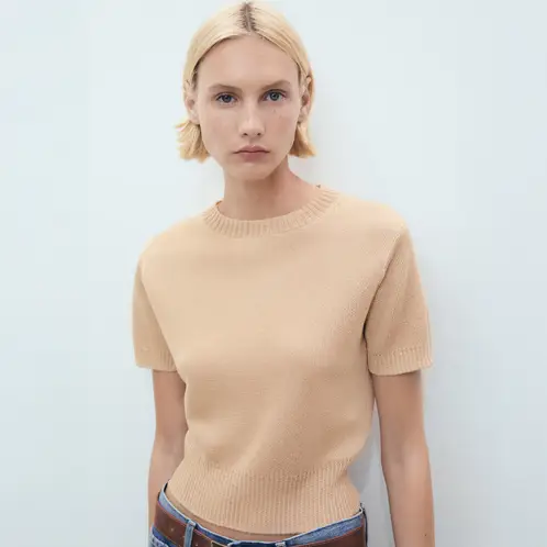 MANGO - Sweater Crop Manga Corta Mujer