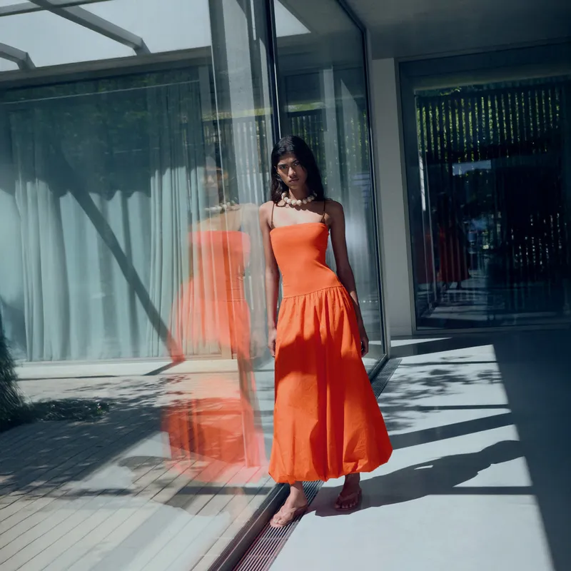MANGO - Vestido Tejido Combinado Globo Mujer Mango