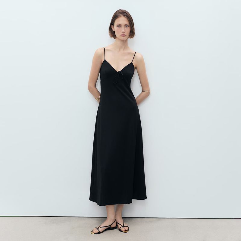 MANGO - Vestido Largo Escote Lazo Mujer Mango