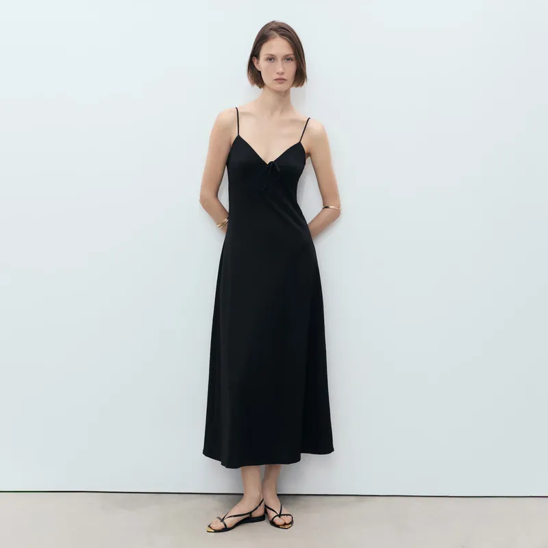 MANGO - Vestido Largo Escote Lazo Mujer Mango