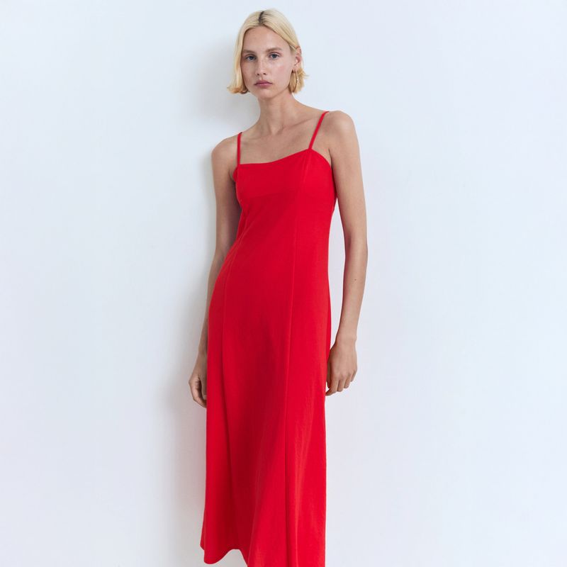 MANGO - Vestido Midi Lazo Espalda Mujer Mango