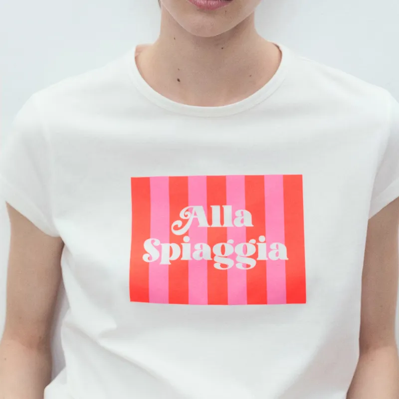 MANGO - Polera Algodón Estampada Mujer Mango