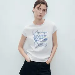MANGO - Polera Algodón Estampada Mujer