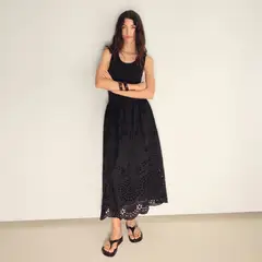 MANGO - Vestido Combinado Bordados Calados Mujer