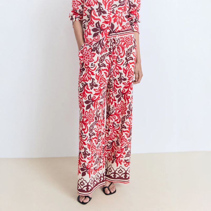 MANGO - Pantalón Fluido Estampado Mujer Mango