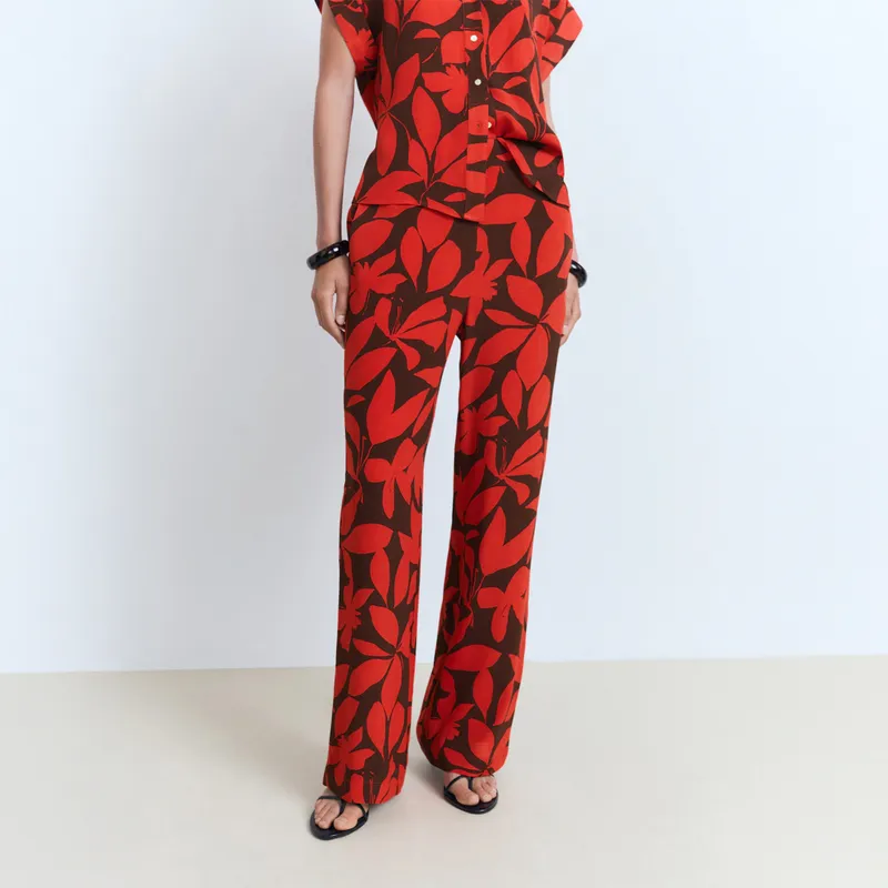 MANGO - Pantalón Fluido Estampado Mujer Mango