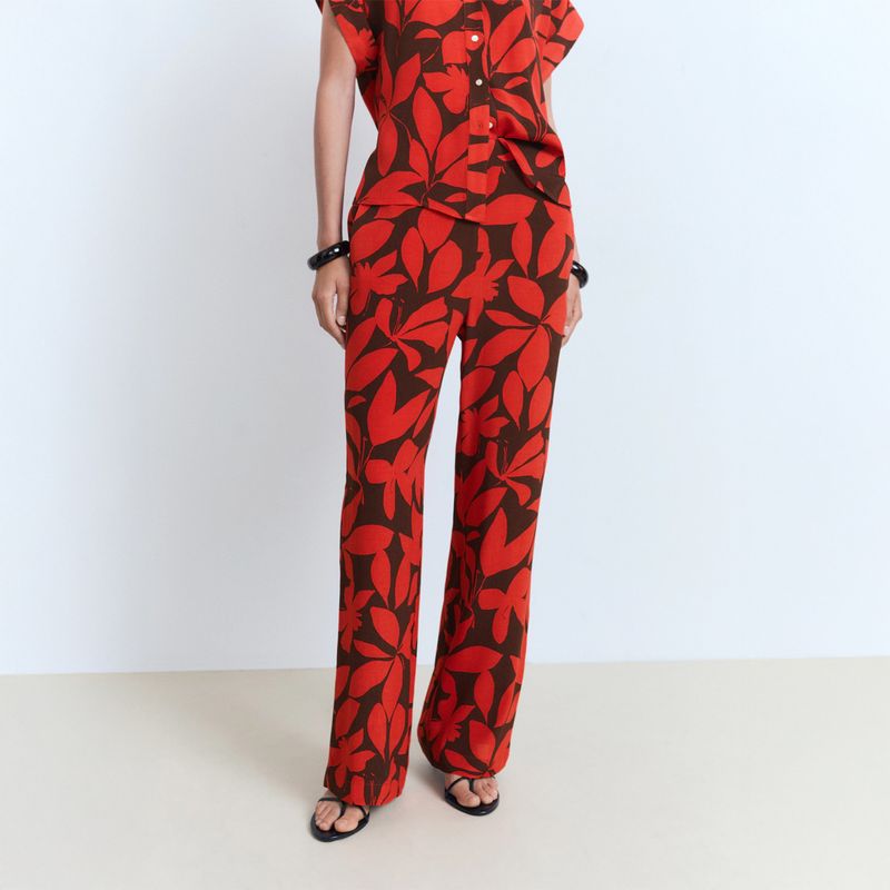 MANGO - Pantalón Fluido Estampado Mujer Mango