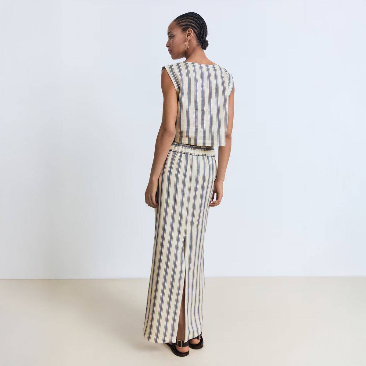 MANGO - Falda Lino Rayas Mujer Mango