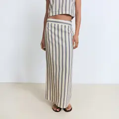 MANGO - Falda Lino Rayas Mujer