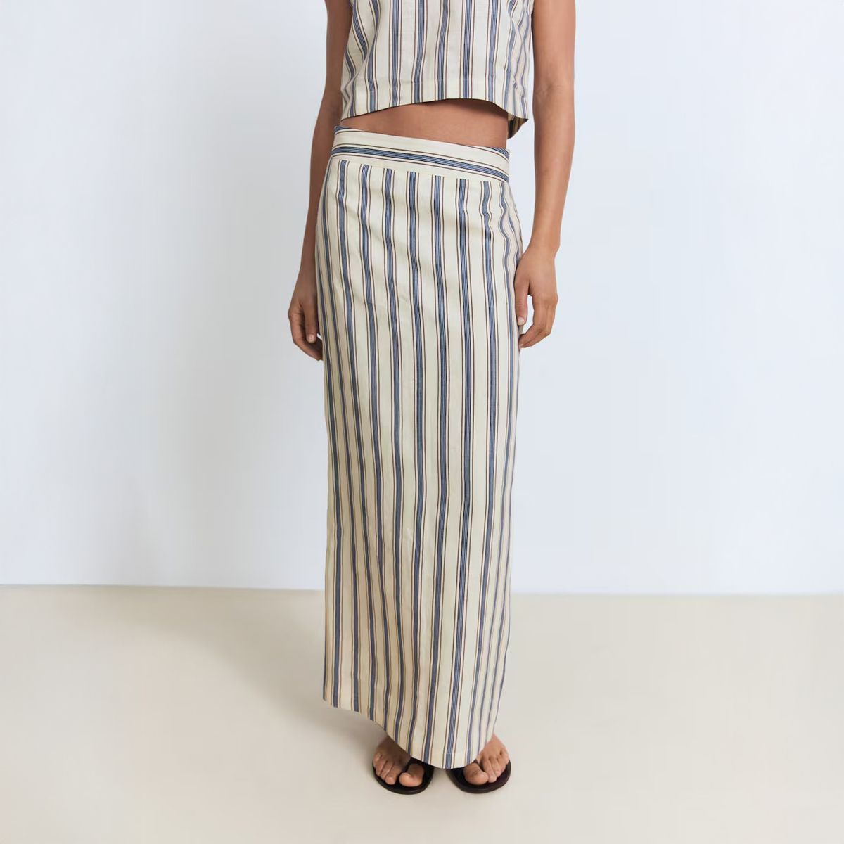 MANGO - Falda Lino Rayas Mujer Mango