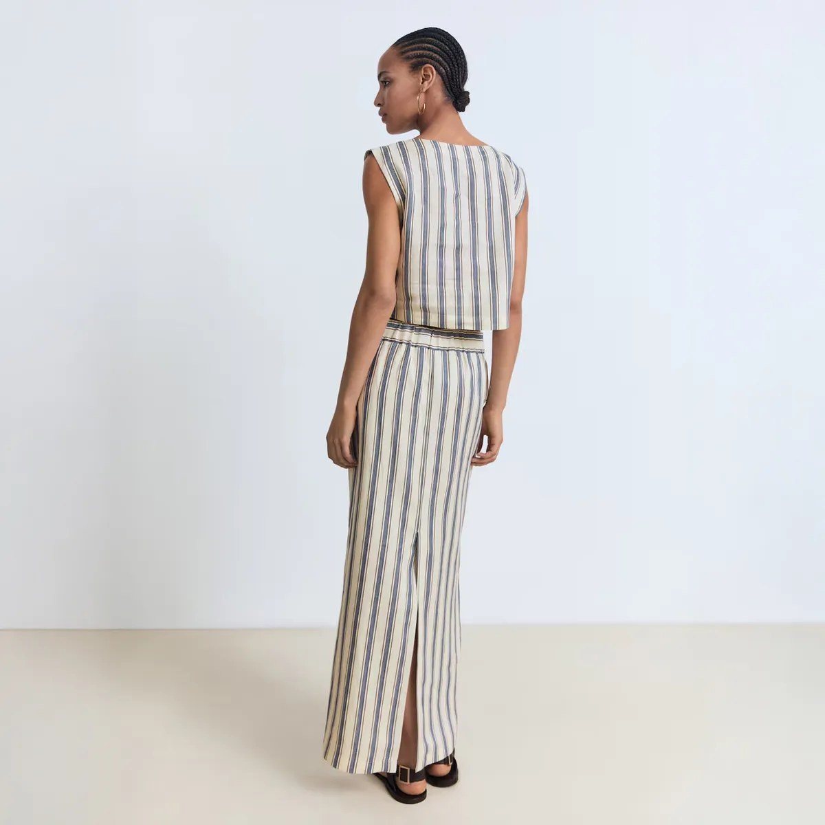 MANGO - Falda Lino Rayas Mujer Mango