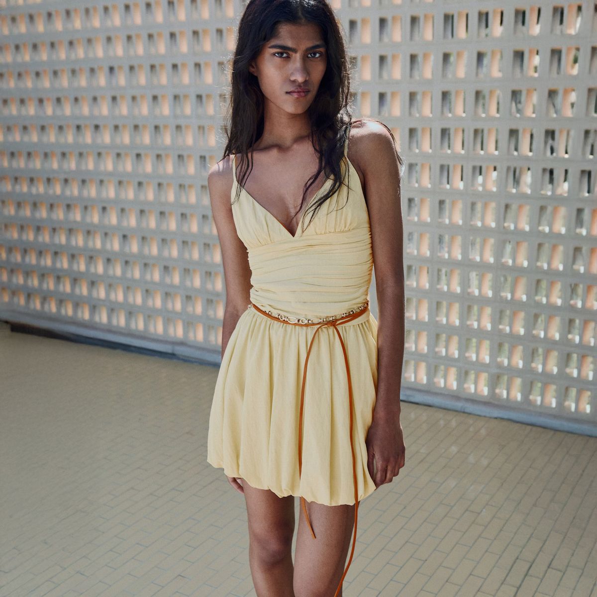 MANGO - Vestido Globo Fruncidos Mujer Mango