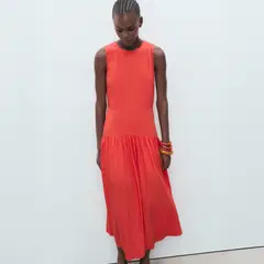 MANGO - Vestido Largo Bajo Frunces Mujer