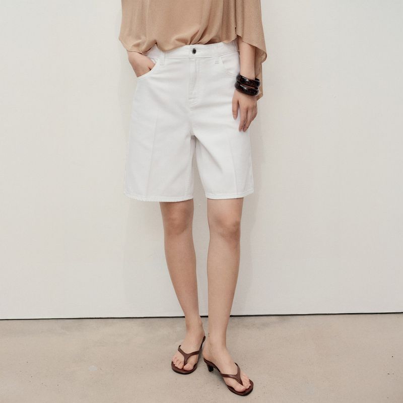 MANGO - Bermudas Denim Rectas Tiro Alto Mujer Mango