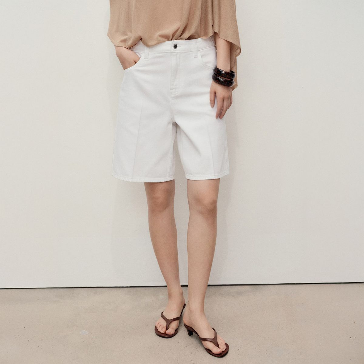 MANGO - Bermuda Denim Rectas Tiro Alto Mujer Mango