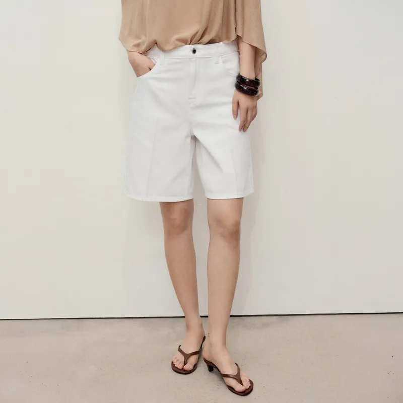 MANGO - Bermudas Denim Rectas Tiro Alto Mujer Mango