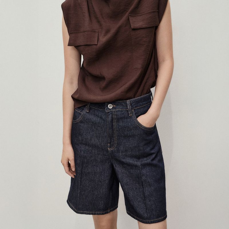 MANGO - Bermudas Denim Tiro Alto Rinse Wash Mujer Mango