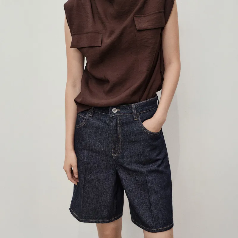 MANGO - Bermudas Denim Tiro Alto Rinse Wash Mujer Mango