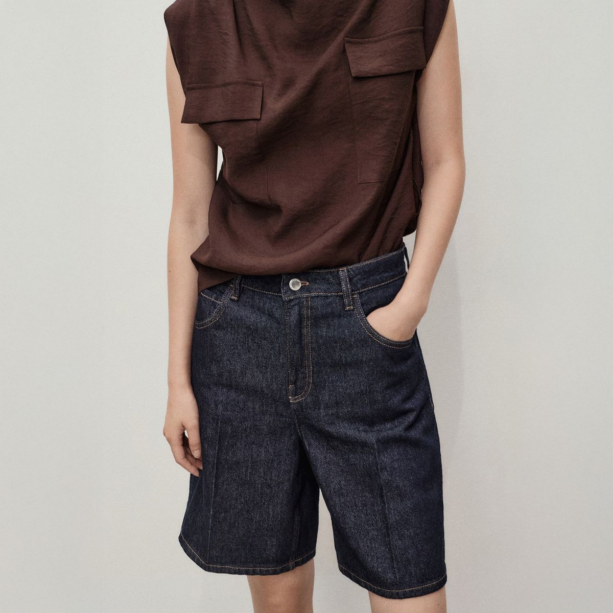 MANGO - Bermudas Denim Tiro Alto Rinse Wash Mujer Mango