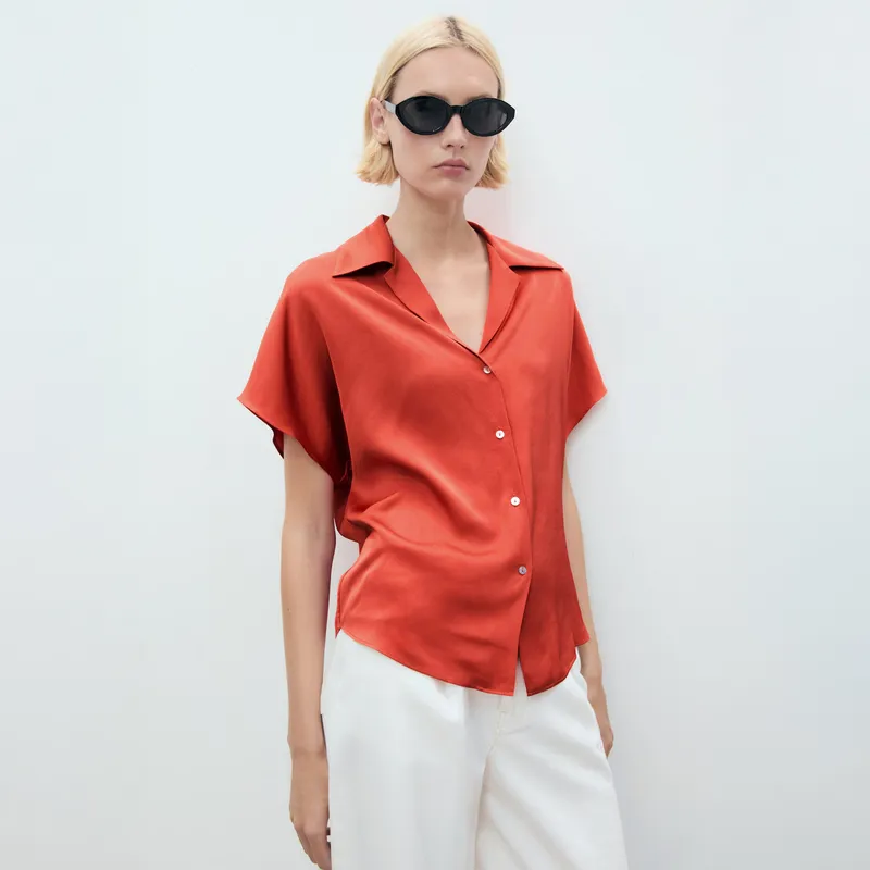 MANGO - Camisa Fluida Manga Corta Mujer Mango