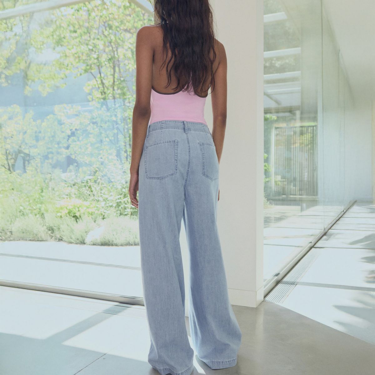 MANGO - Pantalón Denim Wideleg Tiro Medio Mujer Mango